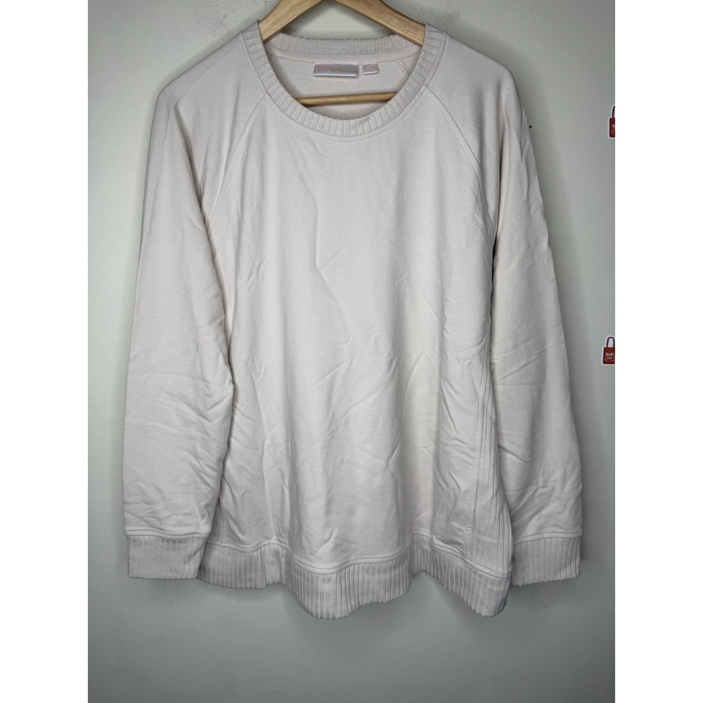 Belle by Kim Gravel French Terry Top with Wide Rib Trim. Crystal Taupe,sz L #16# - Picture 5 of 10